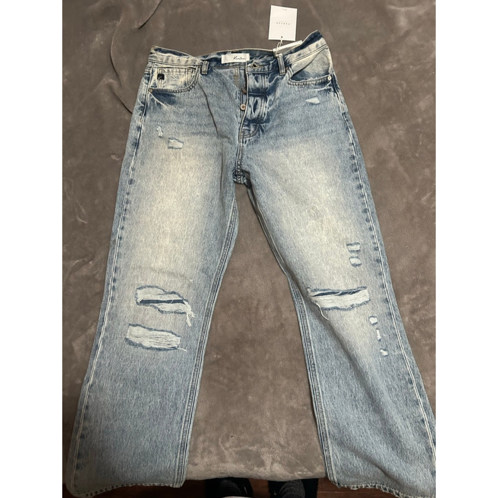 Women's Kancan Light Blue Distressed Straight Leg Jeans Size 9